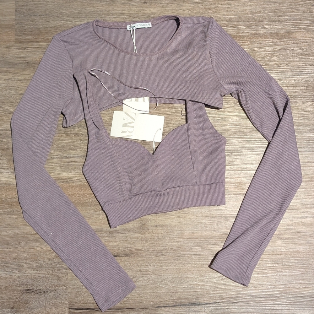 Zara Lavender Ribbed Knit Top
